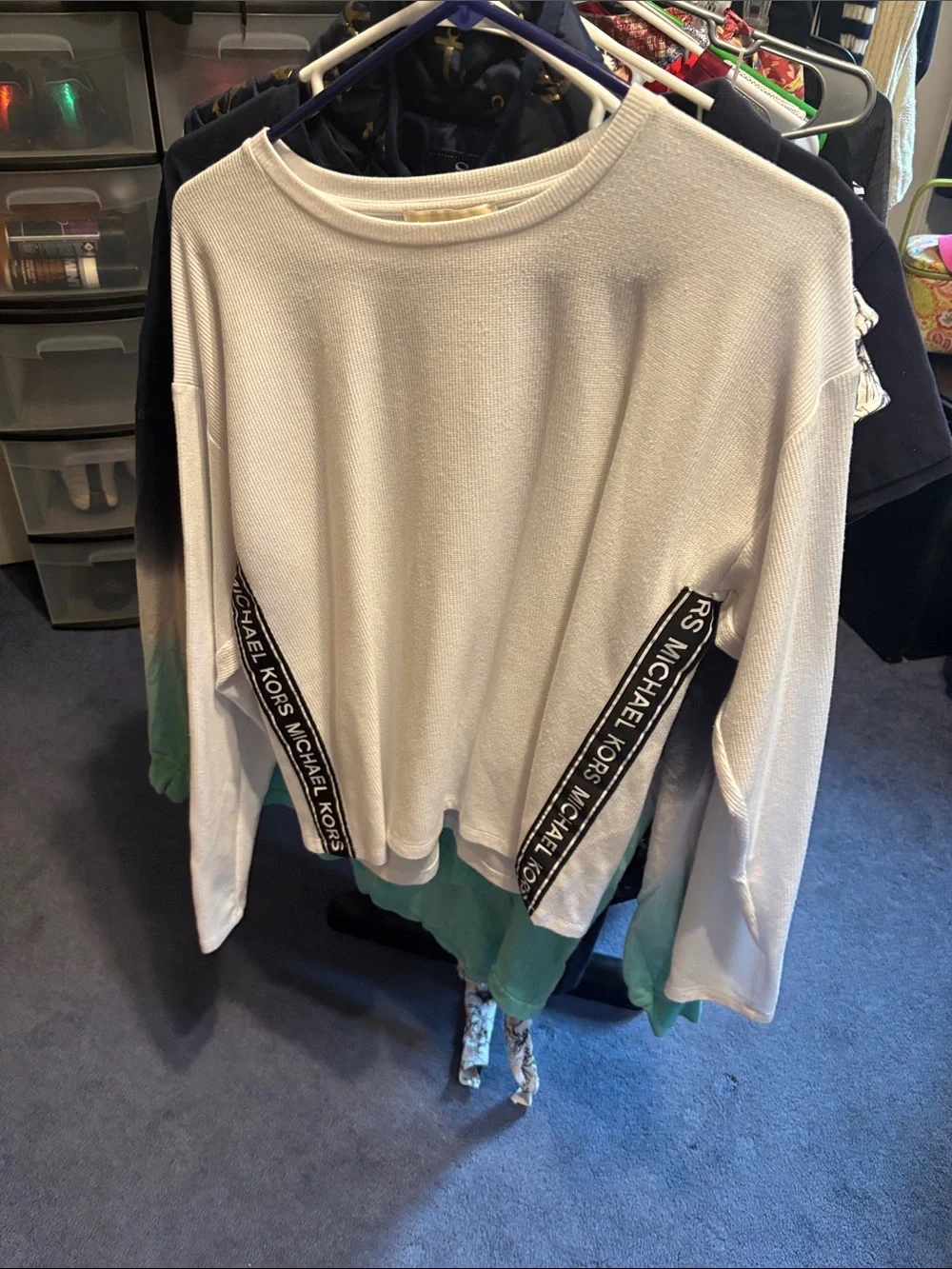 Michael Kors Cream Long-Sleeve Crew with Branded Side Tape